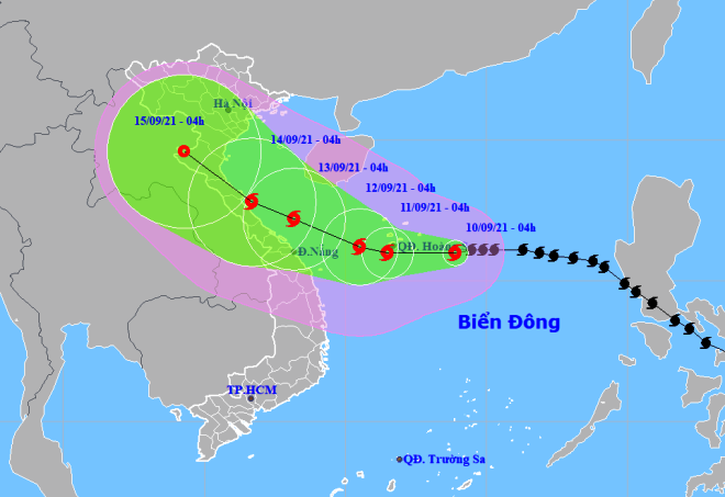 Họa đồ vị trí và hướng di chuyển của bão Côn Sơn (Nguồn: Trung tâm Dự báo Khí tượng thủy văn Quốc gia)