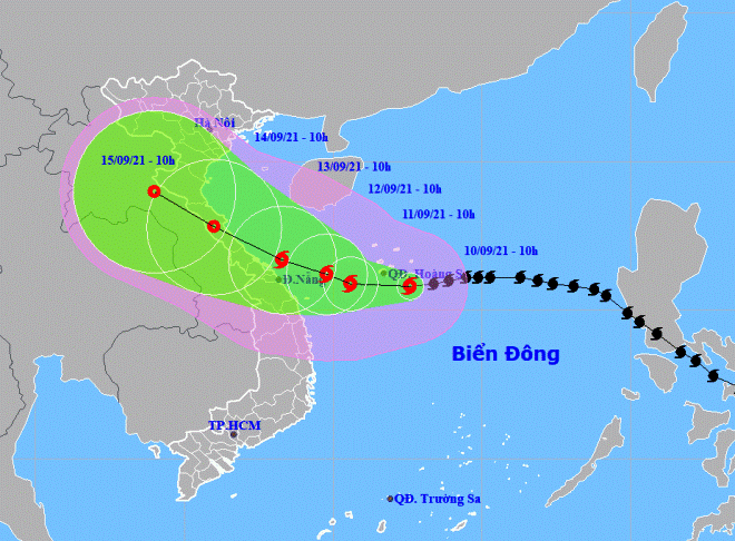 Họa đồ vị trí và hướng di chuyển của bão Côn Sơn (Nguồn: Trung tâm Dự báo Khí tượng thủy văn Quốc gia)