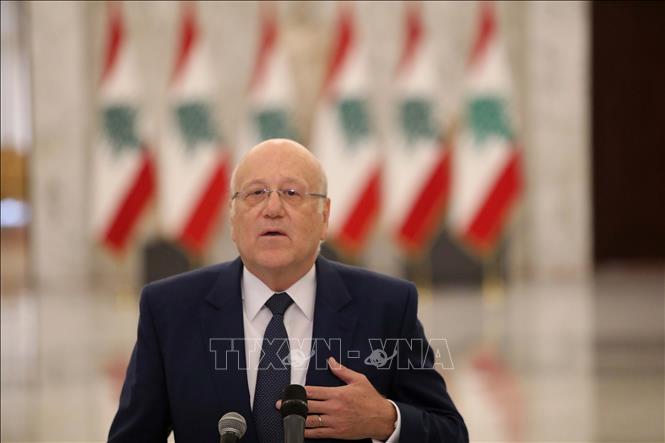 Thủ tướng được chỉ định của Liban, ông Najib Mikati phát biểu tại thủ đô Beirut. Ảnh: THX/TTXVN