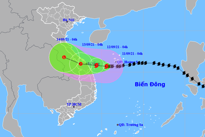 Họa đồ vị trí và hướng di chuyển của bão Côn Sơn (Nguồn: Trung tâm Dự báo Khí tượng thủy văn Quốc gia)