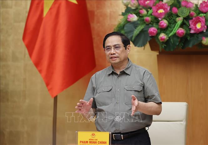 Thủ tướng Phạm Minh Chính chỉ đạo tại cuộc họp. Ảnh: Dương Giang/TTXVN