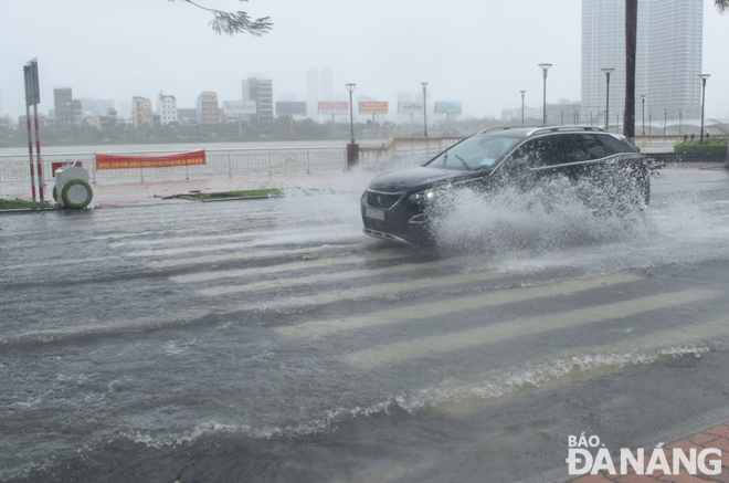 A flooded section of Bach Dang Street is pictured, September 11, 2021.