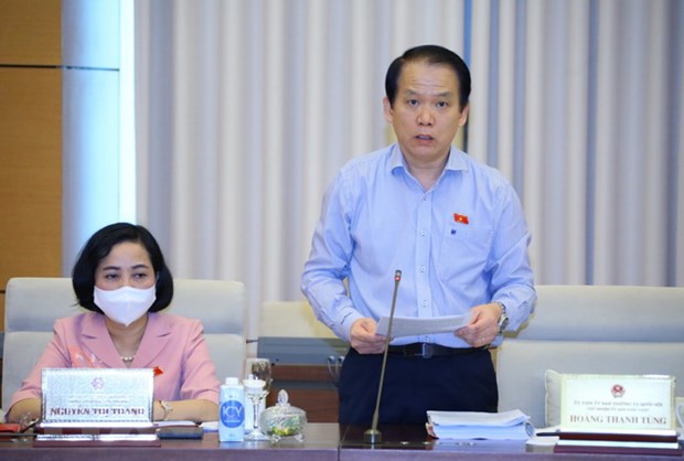 Chủ nhiệm Ủy ban Pháp luật của Quốc hội Hoàng Thanh Tùng trình bày báo cáo thẩm tra. (Ảnh: Nguyễn Điệp/TTXVN)