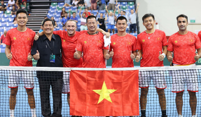 Đội tuyển quần vợt Việt Nam đã hoàn thành mục tiêu thăng hạng Davis Cup. Ảnh: VTF