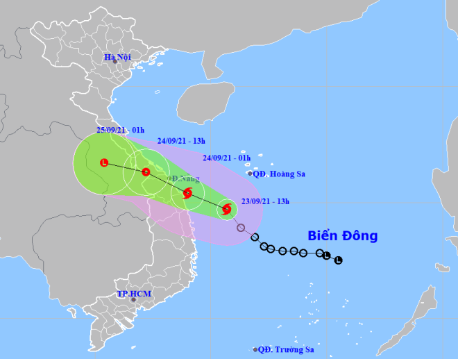 Họa đồ vị trí và hướng di chuyển của bão số 6 (Nguồn: Trung tâm Dự báo Khí tượng thủy văn Quốc gia)