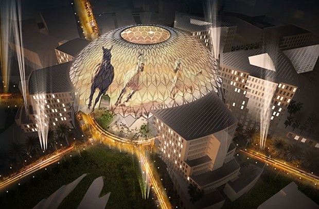 Hàng trăm máy chiếu sẽ được sử dụng để chiếu hình ảnh lên mái vòm của quảng trường Al Wasl - tâm điểm của khu tổ hợp World Expo 2020 Dubai. (Nguồn: gulfnews.com)