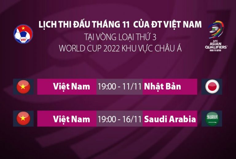 Lịch thi đấu của đội tuyển Việt Nam gặp tuyển Nhật Bản và Saudi Arabia trong tháng 11