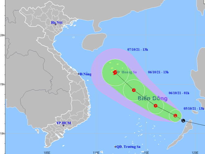 Họa đồ vị trí và hướng di chuyển của áp thấp nhiệt đới có khả năng mạnh lên thành bão (Nguồn: Trung tâm Dự báo Khí tượng thủy văn Quốc gia)