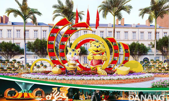 An architectural design on floral decorations at the T-bridge area on Bach Dang Street