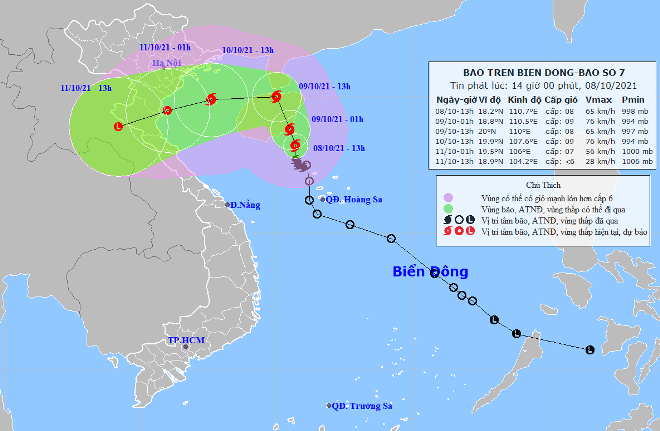 Họa đồ vị trí và hướng di chuyển của bão số 7 (Nguồn: Trung tâm Dự báo Khí tượng thủy văn Quốc gia)