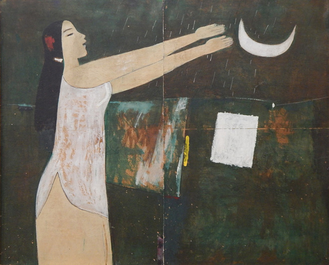 Tác phẩm mỹ thuật “Thanh xuân” bằng chất liệu sơn dầu của nghệ sĩ Lê Công Thành trưng bày trong triển lãm.
