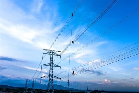 Transmission lines are installed to connect renewable energy plants in Thuan Nam District, Binh Thuan Province. (Photo: VNA)