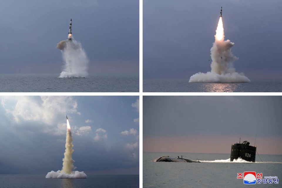 Vụ thử tên lửa đạn đạo phóng từ tàu ngầm mới được hãng thông tấn KCNA đăng ngày 19-10. Ảnh: KCNA