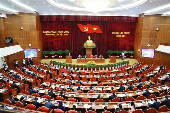Toàn cảnh Hội nghị lần thứ tư Ban Chấp hành Trung ương Đảng Cộng sản Việt Nam khóa XIII, sáng 4-10-2021. Ảnh: Phương Hoa/TTXVN