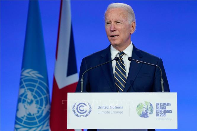 Tổng thống Mỹ Joe Biden phát biểu tại COP26 ở Glasgow, Scotland ngày 1/11/2021. Ảnh: AFP/TTXVN