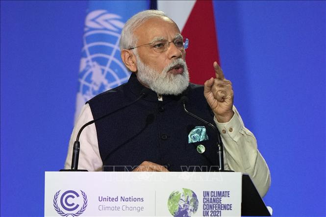Thủ tướng Ấn Độ Narendra Modi phát biểu tại COP26 ở Glasgow, Scotland ngày 1/11. Ảnh: AFP/TTXVN