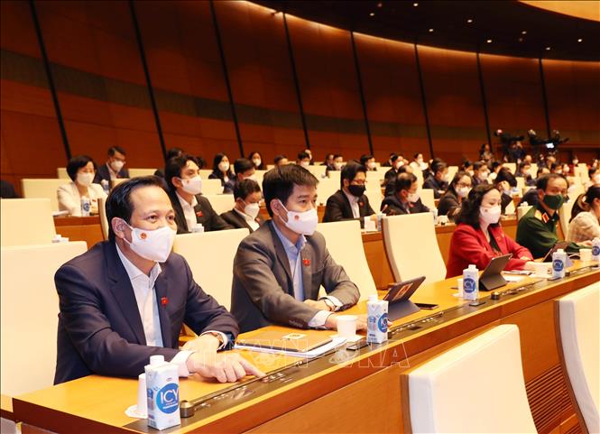 Các đại biểu Quốc hội biểu quyết thông qua Nghị quyết về Kế hoạch cơ cấu lại nền kinh tế giai đoạn 2021-2025. Ảnh: Trọng Đức/TTXVN