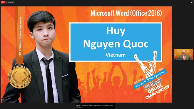 Nguyễn Quốc Huy xuất sắc mang về tấm huy chương vàng nội dung Microsoft Word 2016.