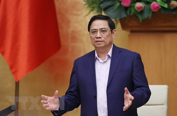 Thủ tướng Phạm Minh Chính kết luận cuộc họp Ban chỉ đạo quốc gia phòng, chống dịch COVID-19 với các tỉnh, thành phố. (Ảnh: Dương Giang/TTXVN)