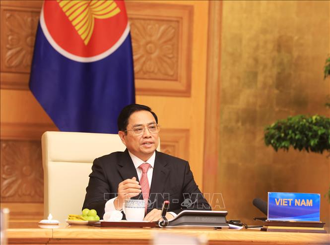 Thủ tướng Chính phủ Phạm Minh Chính phát biểu tại Hội nghị cấp cao đặc biệt kỷ niệm 30 năm quan hệ ASEAN-Trung Quốc. Ảnh: Lâm Khánh/TTXVN