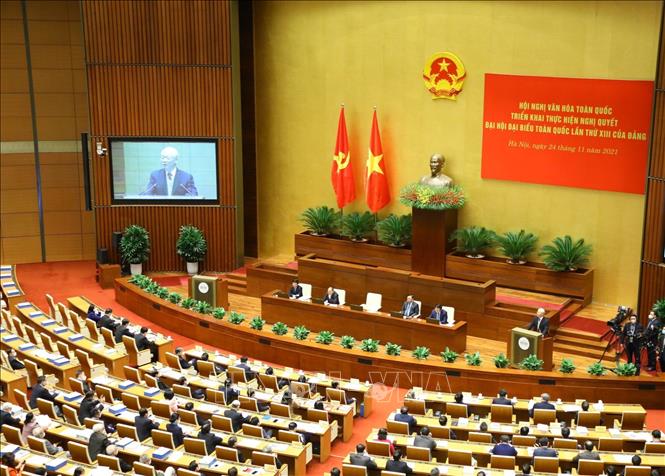 Quang cảnh Tổng Bí thư Nguyễn Phú Trọng phát biểu chỉ đạo Hội nghị. Ảnh: Văn Điệp/TTXVN