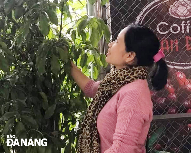 Ngoài những lúc bận công việc kinh doanh, chị Trương Thị Vân thường dành thời gian chăm sóc cây xanh như một thú vui hằng ngày. Ảnh: Đ.H.L