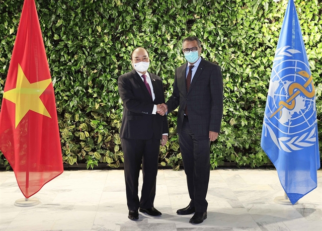 Vietnamese President Nguyễn Xuân Phúc (left) and WHO Director-General Tedros Adhanom Ghebreyesus held talks on Sunday in Geneva, Switzerland