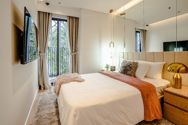 Không gian phòng ngủ căn hộ mẫu Asiana Đà Nẵng.