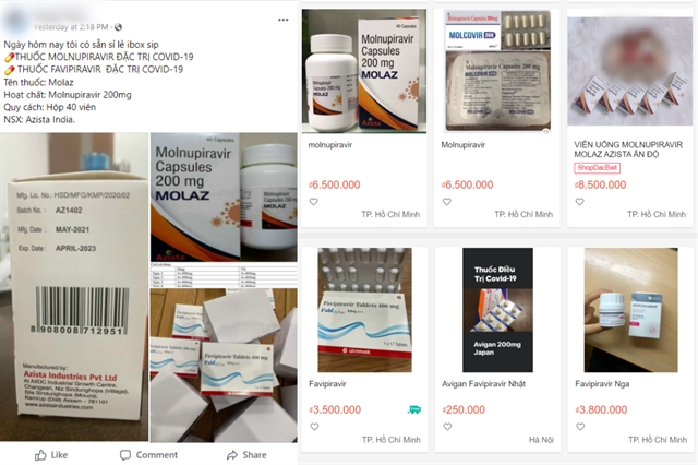 COVID-19 trial drugs are being sold on social media pages and online shopping platforms. — VNS Photo screenshot