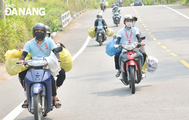 A group of volunteers transporting plastic waste collected on the Son Tra Peninsula to the trash collection areas. Photo: T.Y