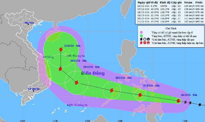 The expected track of Typhoon Rai (Source: Viet Nam’s National Centre for Hydro-Meteorological Forecasting)