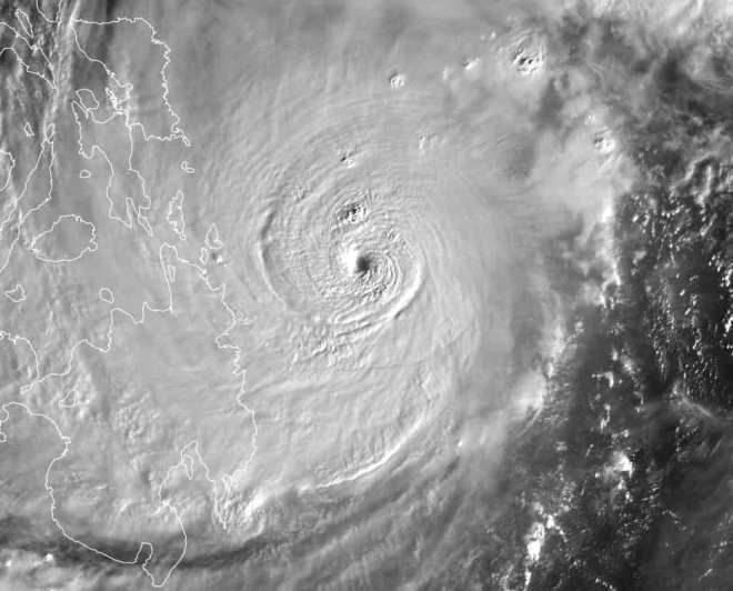 Himawari-8 infrared image of Super Typhoon Rai