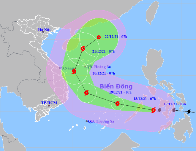 The expected track of Super Typhoon Rai (Source: Viet Nam’s National Centre for Hydro-meteorological Forecasting)