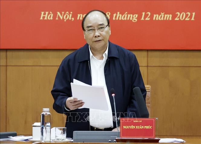 Chủ tịch nước Nguyễn Xuân Phúc phát biểu tại Phiên họp thứ 14 Ban Chỉ đạo Cải cách Tư pháp Trung ương. Ảnh: Thống Nhất/TTXVN.