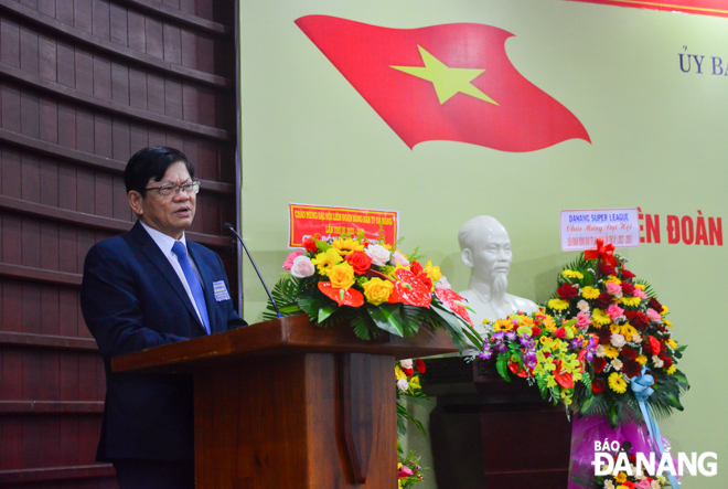 Chairman of the Da Nang Union of Science and Technology Associations cum Honorary Chairman of DTTF for the 2016-2021 tenure Vo Cong Tri speaking at the event