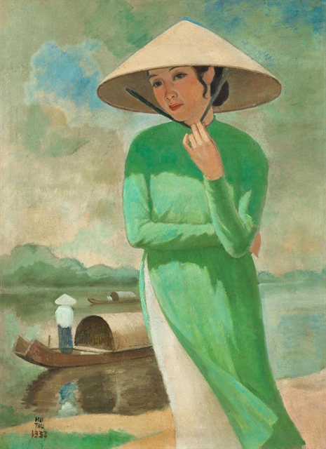 Femme au chapeau conique le long de la rivière (The Woman Wearing Conical Hat by the River) by Mai Trung Thứ was sold for US$1.57 million at an art auction in Hong Kong. — Photo courtesy of Sotheby's