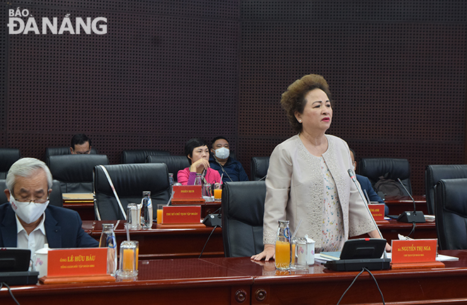  Madame Nguyen Thi Nga, Chairwoman of BRG Group speaking at the meeting. Photo: TRIEU TUNG