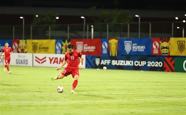 Cầu thủ Tiến Linh ghi bàn trong trận gặp Campuchia. (Ảnh minh họa: Thế Vũ/TTXVN)