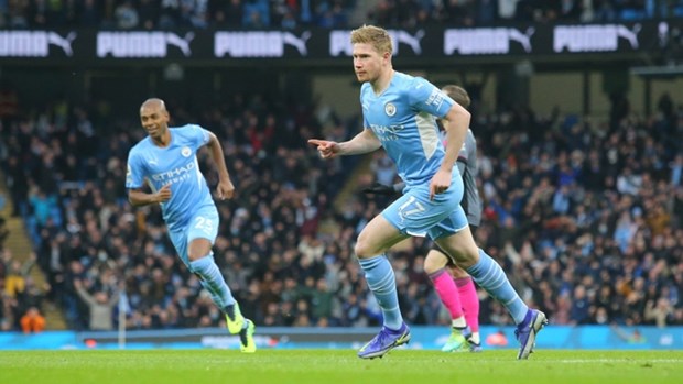 Kevin De Bruyne mở đầu cho chiến thắng của Man City. (Nguồn: Getty Images)