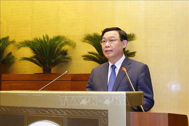 Chủ tịch Quốc hội khóa XV Vương Đình Huệ phát biểu sau khi tuyên thệ nhậm chức. Ảnh: Doãn Tấn/TTXVN