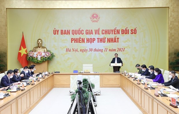 Prime Minister Pham Minh Chinh chairs the first meeting of the national committee for digital transformation. (Photo: VNA)