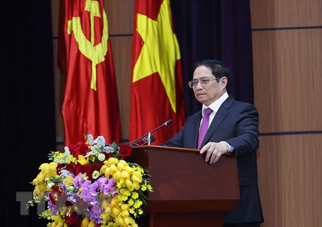 Thủ tướng Chính phủ Phạm Minh Chính phát biểu chỉ đạo tại hội nghị. Ảnh: TTX