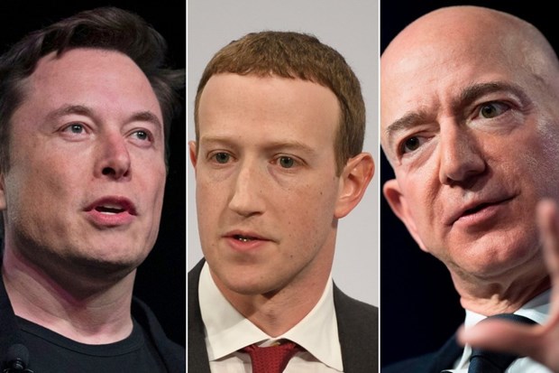 Ba tỷ phú (từ trái qua) Elon Musk, Mark Zuckerberg, Jeff Bezos. (Nguồn: scmp)
