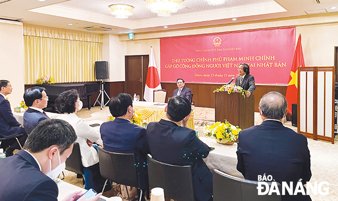 GS. Trần Văn Thọ phát biểu trong buổi gặp mặt của Thủ tướng Chính phủ Phạm Minh Chính với cộng đồng người Việt  tại Nhật Bản ngày 23-11-2021.	