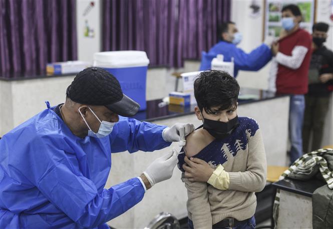 Nhân viên y tế tiêm vaccine phòng COVID-19 tại trại tị nạn ở Gaza, ngày 24/1/2022. Ảnh: AFP/TTXVN