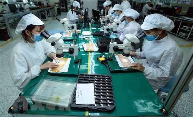 Producing electronic components at 4P Co., Ltd in Hung Yen province (Photo: VNA)