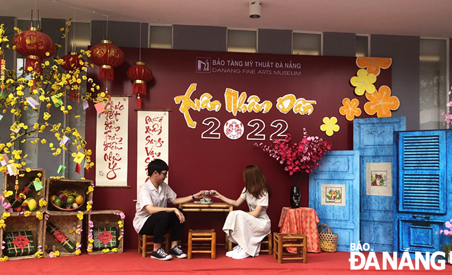 A decoration space for Tet 2022 is very attractive to many young people to check-in and take souvenir photos.