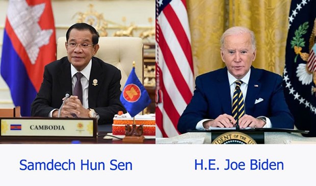 Cambodian Prime Minister Samdech Techo Hun Sen and US President Joe Biden (Photo: Khmertimeskh.com)