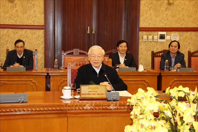 Tổng Bí thư Nguyễn Phú Trọng phát biểu chỉ đạo cuộc họp. Ảnh: Trí Dũng/TTXVN