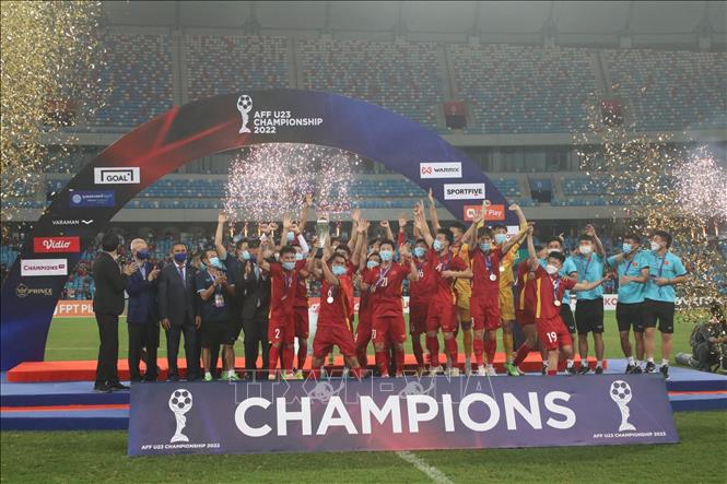 U23 Việt Nam đăng quang ngôi vô địch Giải U23 Đông Nam Á 2022. Ảnh: TTXVN phát